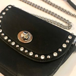Black faux leather silver studded mini crossbody